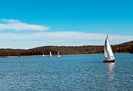 Segelboote schwimmen auf einem See