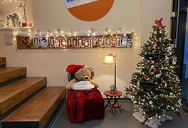 Eingangsbereich der Jugendherberge Leutesdorf weihnachtlich geschm�ckt mit Tannenbaum und Teddyb�r