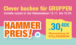 Clever buchen für Gruppen. Hammer Preis ab 30,40 € - Zur Buchung