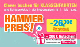 Hammer Preis ab 26,30 € + 200 € Gutschein mit den Buchunbgscode: Klasse200