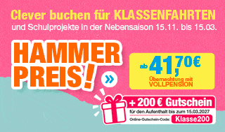 Hammer Preis ab 41,70 € + 200 € Gutschein mit den Buchunbgscode: Klasse200