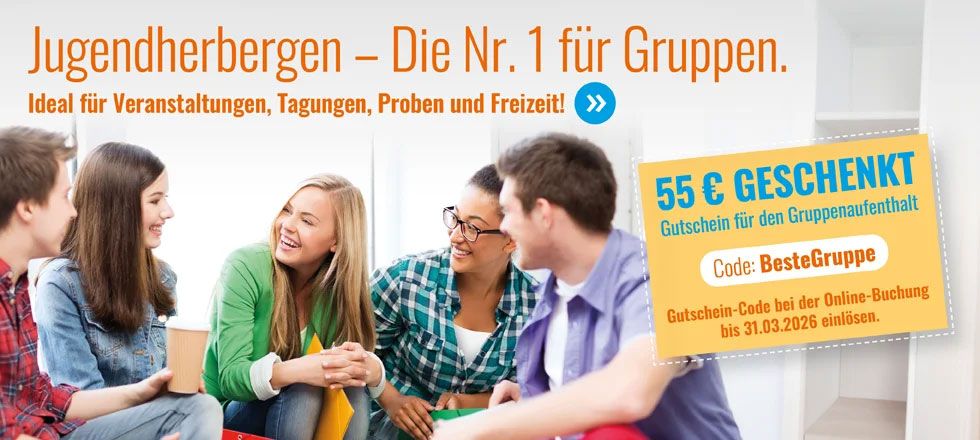 Die Nr. 1 für Gruppen. 55 € Geschenkt! Gutschein für den Gruppenaufenthalt. Code: BesteGruppe